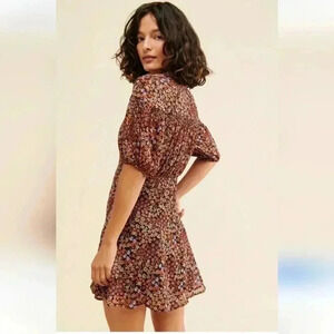 Free people Bonnie shirt dress floral orange button mini dress sz Small